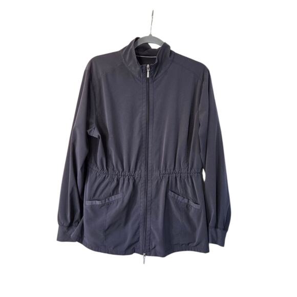 Beyond Scrubs Pewter Gray Full Zip Drawstring Pockets Scrub Jacket Women's Large - Picture 1 of 15